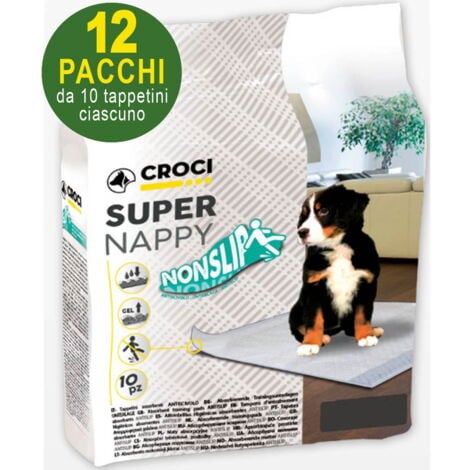 120 Tappetini igienici antiscivolo per cani Super Nappy Nonslip 84x57 cm -  12 pacchi da 10 pezzi