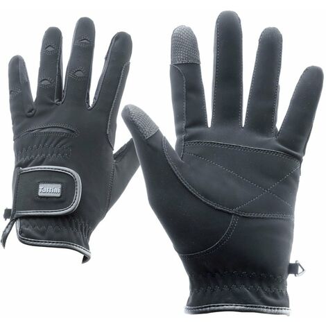 Guanti da equitazione in materiale tecnico scamosciato con doppi inserti in lycra sulle nocche: XL, Nero 10 (1/2)