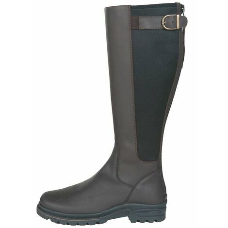 Stivali equitazione in cuoio grasso con fodera in peluche e inserto elastico per donna e uomo modello Glosgow: 42, marrone scuro 2100