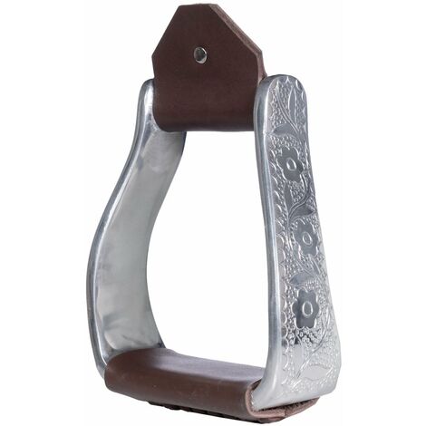 Staffe western in allumino decoro fiori e foglie con pedane in cuoio: unica, marrone 2100