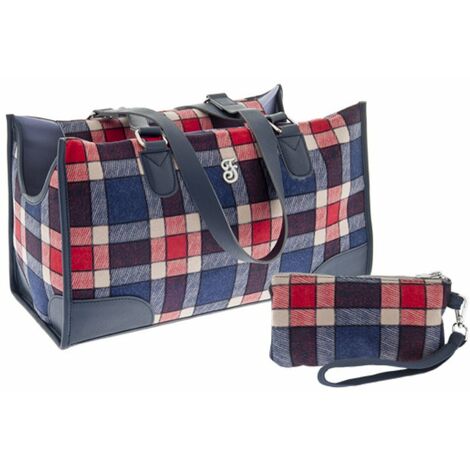 Borsa trasporto modello Mokka con guinzaglio di sicurezza per cani - tartan