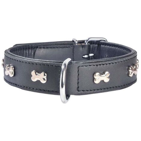 Collare nero 35×1,80 cm: Collare in pelle nero con lucidi ossi nichelati modello Extra Souple per cani