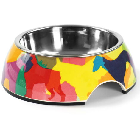 Ciotola medium: Ciotola in melamina e acciaio inox rimovibile Doggies per cani e gatti