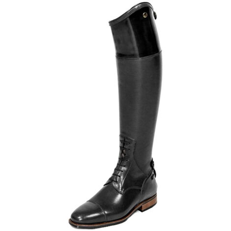 40: Stivali in pelle medio alto modello Cordusio con lacci anteriori e fascia elastica lungo la cerniera