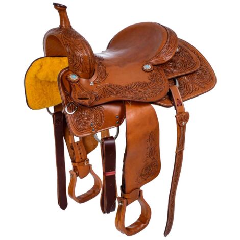 17", Chestnut: Sella western da team penning flower tooling