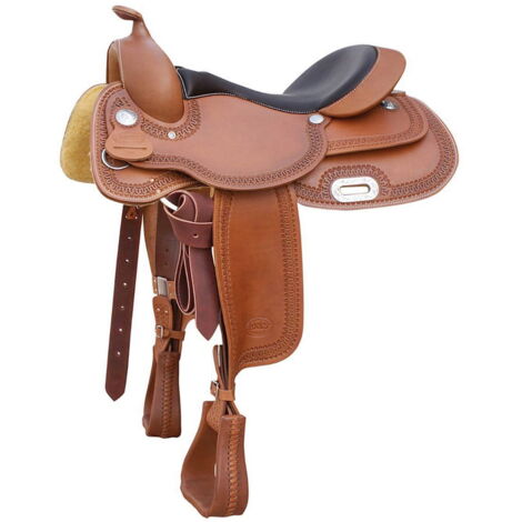 Sella da Reining Big Skirt in cuoio ingrassato, lavorazione border stamp e seggio in pelle 2010: 15,5", Cognac