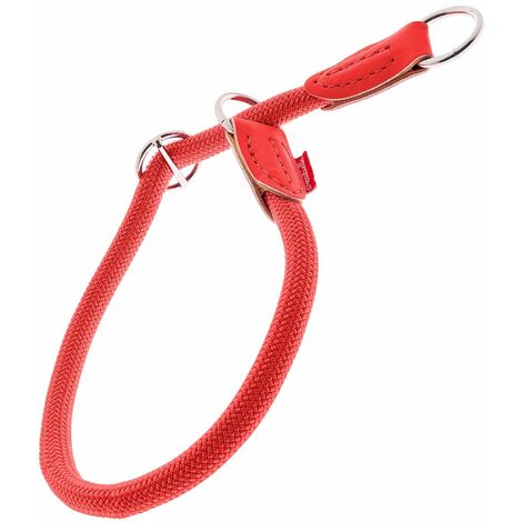 Collare tubolare a strozzo in corda tondo con finiture in pelle: 1,4 x 60 cm - Rosso