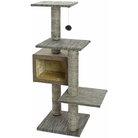 Tiragraffi Elegante a due colonne con cuccia quadrata e gioco pendente per gatti