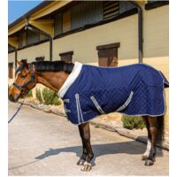 Coperta da box imbottita 200g con collo in agnello sintetico più cappellino omaggio: 145 cm, Blu