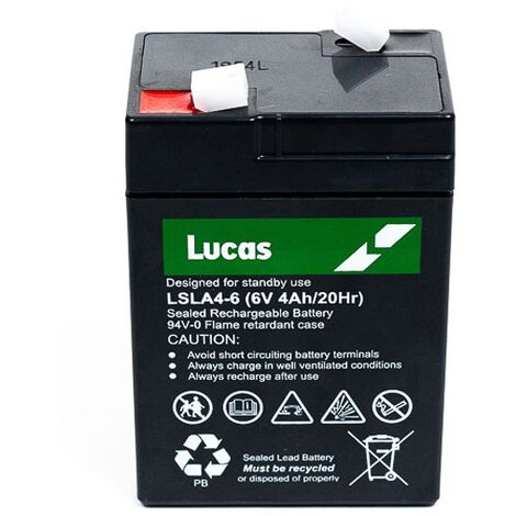 Batterie Plomb Etanche Stationnaire Lucas VRLA AGM LSLA4-6 6V 4Ah.