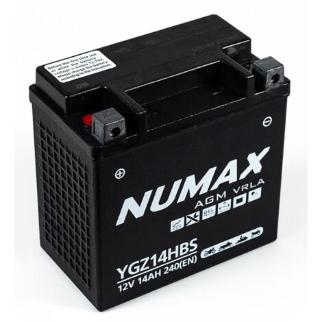 Numax – Batterie moto AGM 12V 14Ah YGZ14HBS – CCA 240A – Technologie Absorbent Glass Mat – Adaptée pour modèles Harley - 240A3