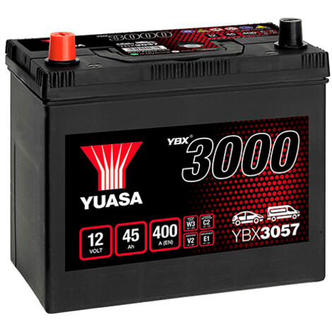 Yuasa – Batterie voiture 12V 45Ah – Courant de démarrage 400A – Technologie plomb-calcium – Dimensions 238x129x225mm - YBX3057