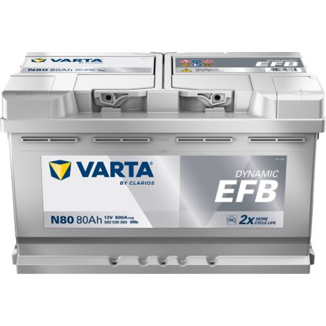 Varta – Batterie voiture 12V 80Ah 800A – Technologie EFB compatible Start/Stop – Dimensions 315x175x190mm – Poids 20.2kg