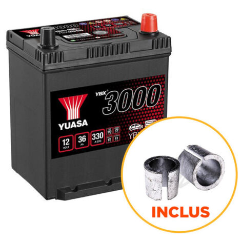 Yuasa – Batterie voiture 12V 36Ah 330A – Technologie Plomb Calcium – Sans entretien pour véhicules légers – Dimensions 187x137x225mm - YBX3056