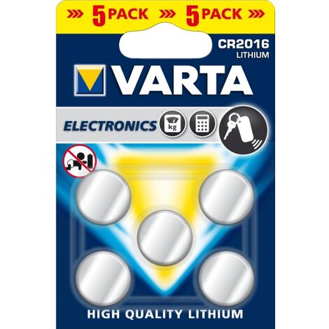 5 piles lithium bouton Varta CR2016