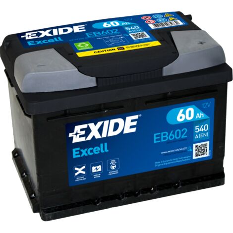 Exide – Batterie voiture 12V 60Ah 540A – Dimensions 242x175x175mm – Technologie CA/CA – Compatible Start Stop non – EB602