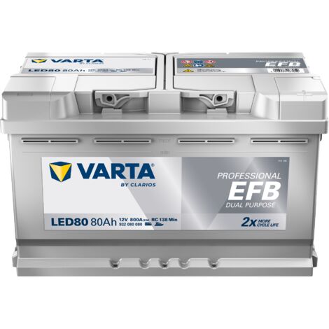 Varta – Batterie auxiliaire EFB 80Ah 12V – Courant d'essai à froid 800A – Grille PowerFrame pour recharge rapide – Pour camping-cars et bateaux