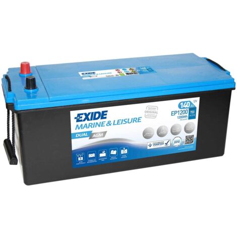 Batterie AGM marine 12V 140Ah 700A – Dimensions 513x189x223 mm – Performance fiable pour applications marines – EP1200 – Exide