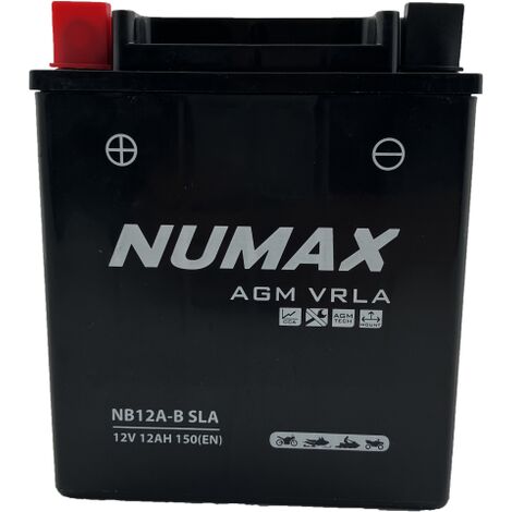 Batterie moto NUMAX NB12A-B SLA 12V 12Ah 150A Dimensions: 136x81x158mm et  plus à Gauche