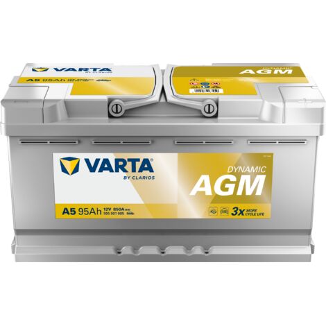 Varta – Batterie de voiture AGM A5 95Ah 850A 12V – Compatible Start-Stop – Dimensions 353x175x190mm – Entretien sans entretien