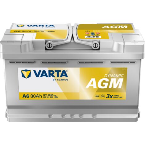 Varta – Batterie de voiture 12V 80Ah A6 – Technologie AGM – 800A pour démarrage – Compatible Start-Stop – Dimensions 315x175x190mm