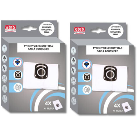Ersatzteil - Set 2 Schachteln zu 4 Beuteln + 1 Filter HYGIENE+ - - ROWENTA, TEFAL, MOULINEX (1/2)