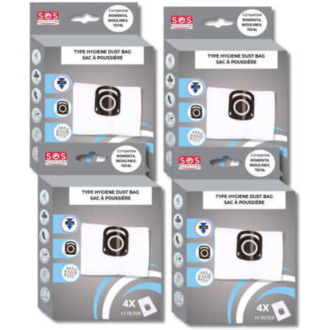Ersatzteil - Satz von 4 Boxen mit 4 Beuteln + 1 Filter HYGIENE+ - - ROWENTA, TEFAL, MOULINEX (1/2)