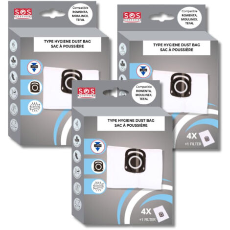 Ersatzteil - Satz von 3 Boxen mit 4 Beuteln + 1 Filter HYGIENE+ - - ROWENTA, TEFAL, MOULINEX (1/2)
