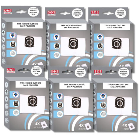 Ersatzteil - Set von 6 Boxen mit 4 Beuteln + 1 Hygiene+ Filter - - ROWENTA, TEFAL, MOULINEX (1/2)