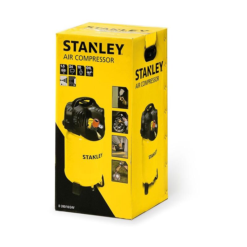 Stanley Kit compresseur, compresseur d'air sans huile, vertical, 1.5 ch, 10  bar, cuve 24 L, incl. 6 accessoires