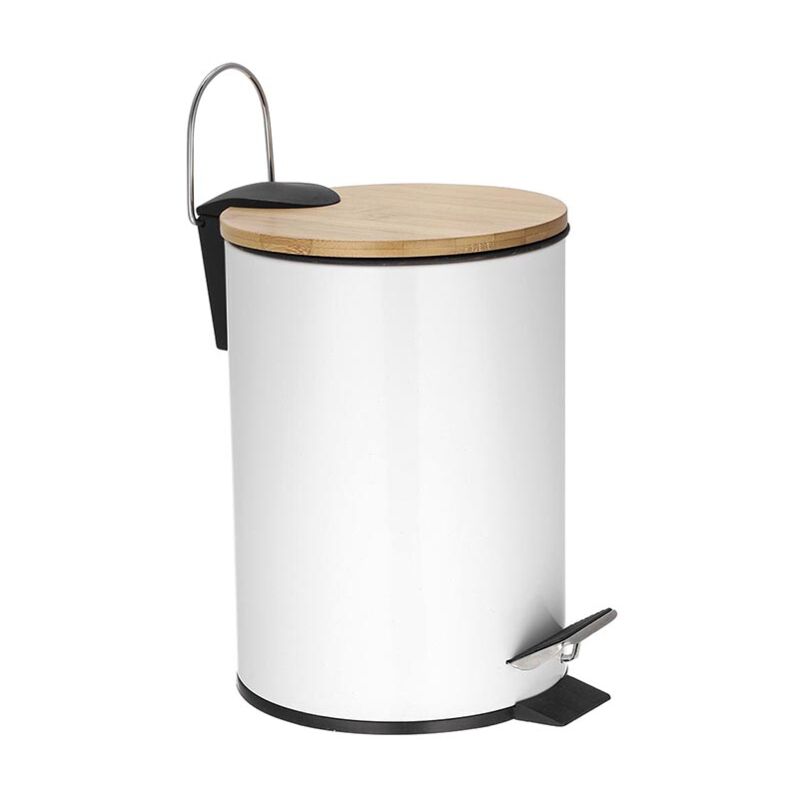 Poubelle Salle De Bain KADAX 5L - Acier Et Bambou Avec Pédale | Design élégant Et Hygiénique