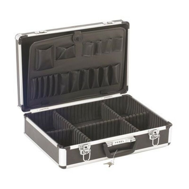 Perel Boîte à outils, acier inoxydable, avec poignée en aluminium, plateau  porte-outils amovible, fermetures métalliques, 590 x 280 x 255 mm