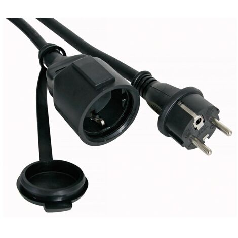 Perel Rallonge, H05RR-F 3G1.5, 10 m, 16 A/230 V, 3680 W, type E/F, Schuko, IP44, caoutchouc, noir (1/2)