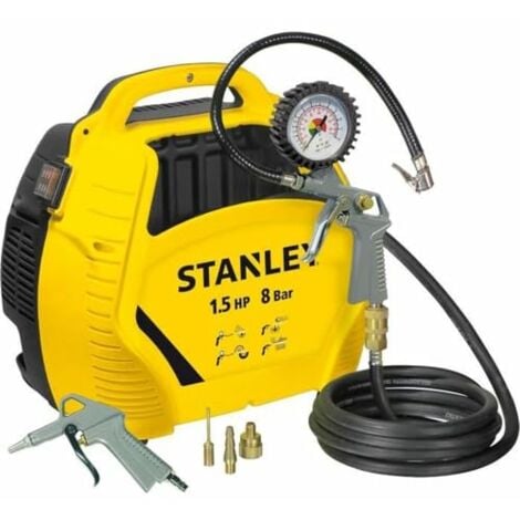 Stanley Kit compresseur, compresseur d'air sans huile, portatif, modèle valise, 1.5 ch, 8 bar, sans cuve, incl. 6 accessoires