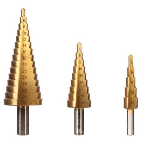 Toolland Foret étagé HSS, pour tous les métaux, revêtement en titane, ensemble de 3 pièces, tailles Ø 4-12/4-20/4-32 mm (1/5)