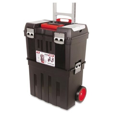 Boîte à outils sur roues 85,8L – Bac amovible et organiseur – Poignée télescopique – Fermetures métalliques – Roulettes pour transport facile – Industrias Tayg