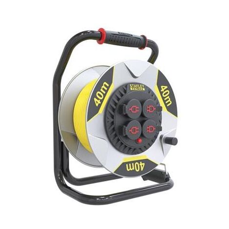 Stanley – Enrouleur de câble 40 m – 4 prises de type F – Système anti-torsion – Protection IP44 – Intensité 16 A – Néoprène robuste (1/7)
