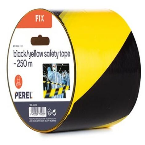 Perel Ruban de barrière sur rouleau de 250 m, idéal pour les clôtures temporaires et les événements, noir/jaune (1/3)
