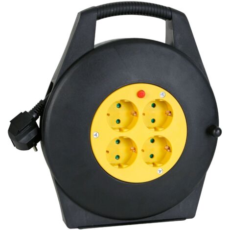 Perel Enrouleur de câble, dérouleur câble, rallonge électrique, rallonge intérieure, 4 prises Schuko, type F, prise allemande, disjoncteur thermique, usage intérieur, 10 m, 3G1.5 (1/5)