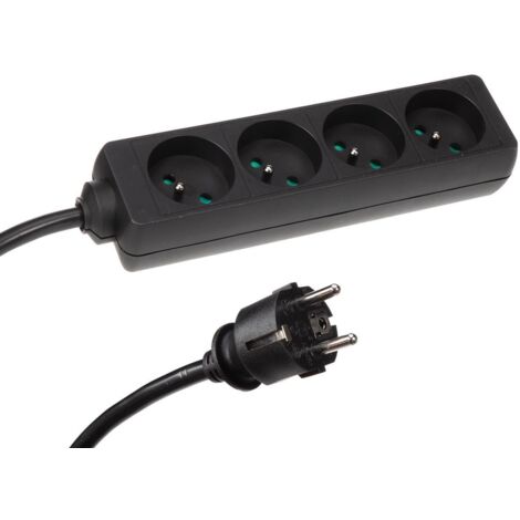HQ-Power Multiprise avec 4 prises terre type E, câble H05VV-F 3G2.5 de 1,5 m, avec gaine thermorétractable (8 cm, non rétractée) pour étiquetage, noire, IP20, 16 A, 4000 W, usage intérieur (1/3)