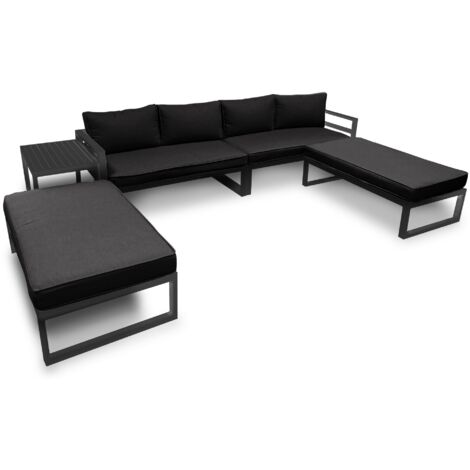 Perel – Salon de jardin aluminium noir 8 personnes – Table d’appoint et coussins confortables – Résistant aux intempéries pour terrasse et balcon (1/5)