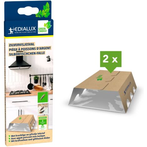 Edialux Piège à poisson argent écologique avec plaque collante non toxique, attractif phéromones, solution anti-insectes pour zones humides, pack de 2, élimination nuisibles (1/5)