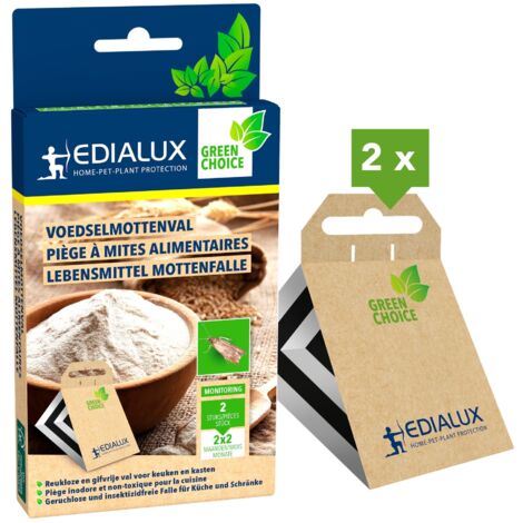 Edialux Piège à mites alimentaires avec attractif à phéromones, solution non toxique pour la protection des aliments, alternative écologique pour cuisine, 2 unités couvrant 10m² (1/5)