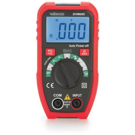 Velleman Multimètre numérique, écran LCD, CAT III/600 V, adapté pour mesurer la tension AC/DC, la résistance, la température, les transistors, les diodes et la continuité, test de batterie, lampe de (1/5)
