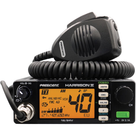President ® Harrison II ASC, CB 12V 24V, communication AM FM, écran couleur LCD, squelch automatique ASC, filtre anti-bruit, balayage saut, USB, CB compacte voiture camion