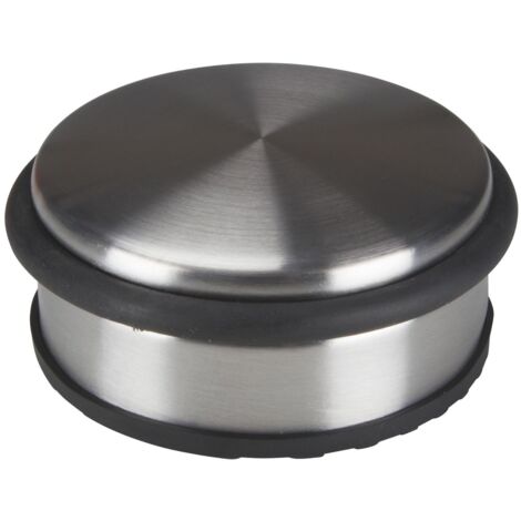 Perel Butoir de porte, cale-porte en acier inoxydable, rond, butoir porte sol, block porte, butée de porte sol, arret sans perçage, caoutchouc antidérapant, gris argenté, 10 x 4 cm, 1 kg