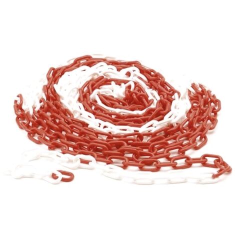 Perel – Chaîne barrière rouge blanc 10 m – Plastique léger pour balisage intérieur et extérieur – Visibilité optimale – Installation rapide