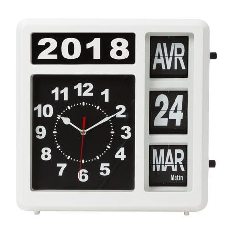 Perel – Horloge murale à chiffres sautants avec calendrier – 31 x 31 cm – Affichage analogique – Installation murale ou de table