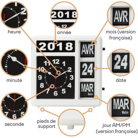 Horloge Calendrier Perel Pour Seniors Et Alzheimer - Chiffres Lisibles 31x31cm Version Française