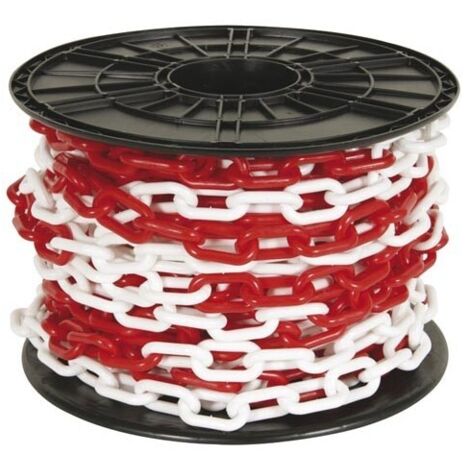 Perel – Chaîne de signalisation rouge/blanc 8 mm – Longueur 25 m en polyéthylène – Pour délimitation chantier – SCR8R